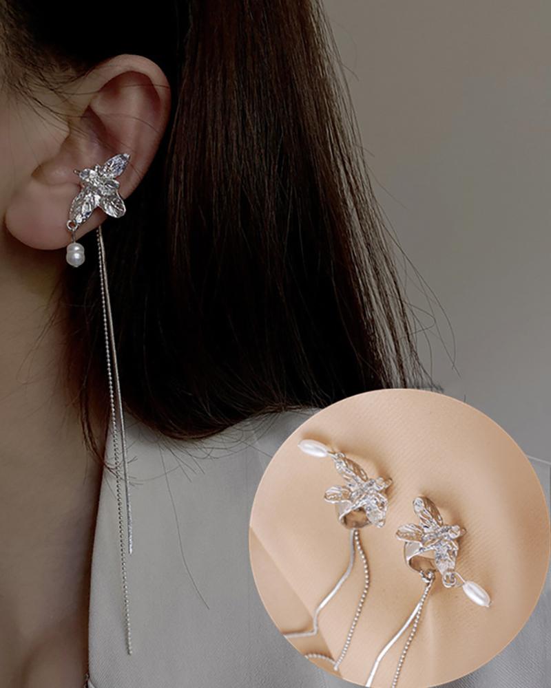 

1Pcs Pearls Tassel Design Ear Climber, Silver