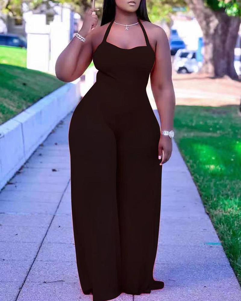 

Halter Thick Strap Wide Leg Jumpsuit, Black
