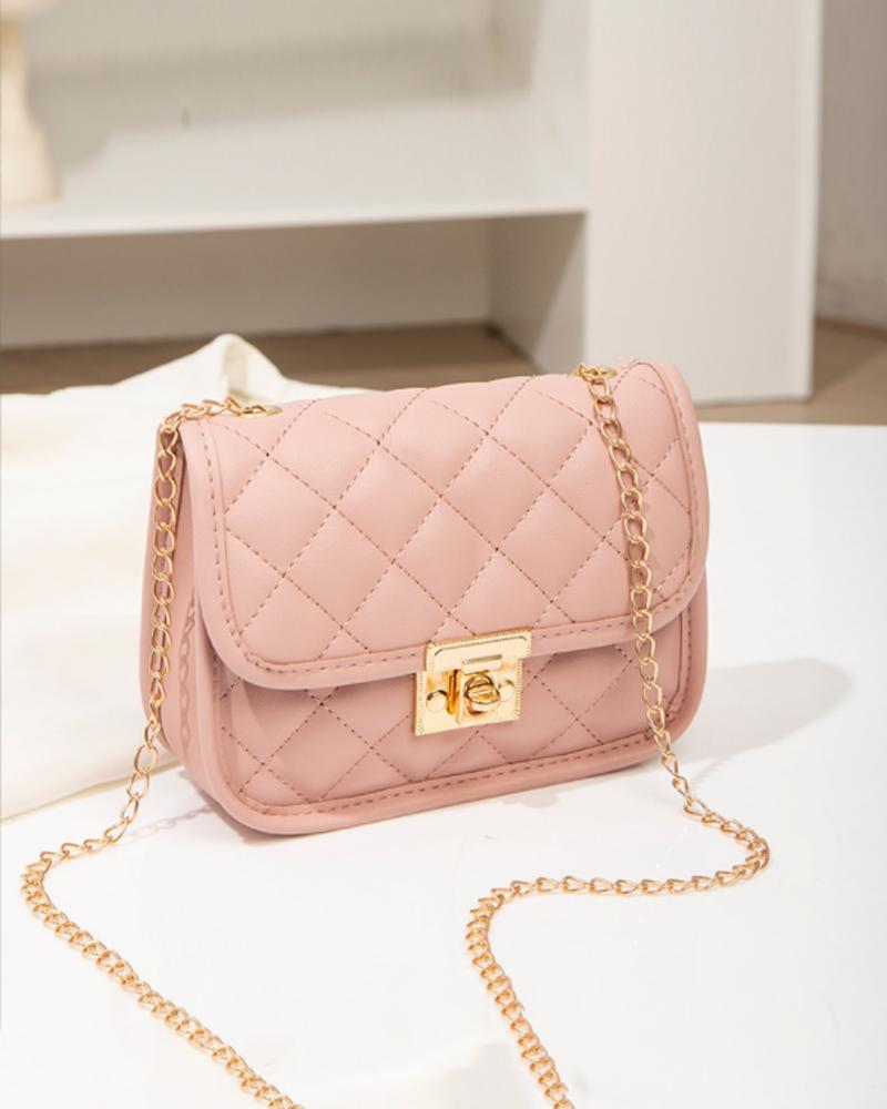 

Quilted Twist Lock Chain Strap Flap Shoulder Bag, Pink