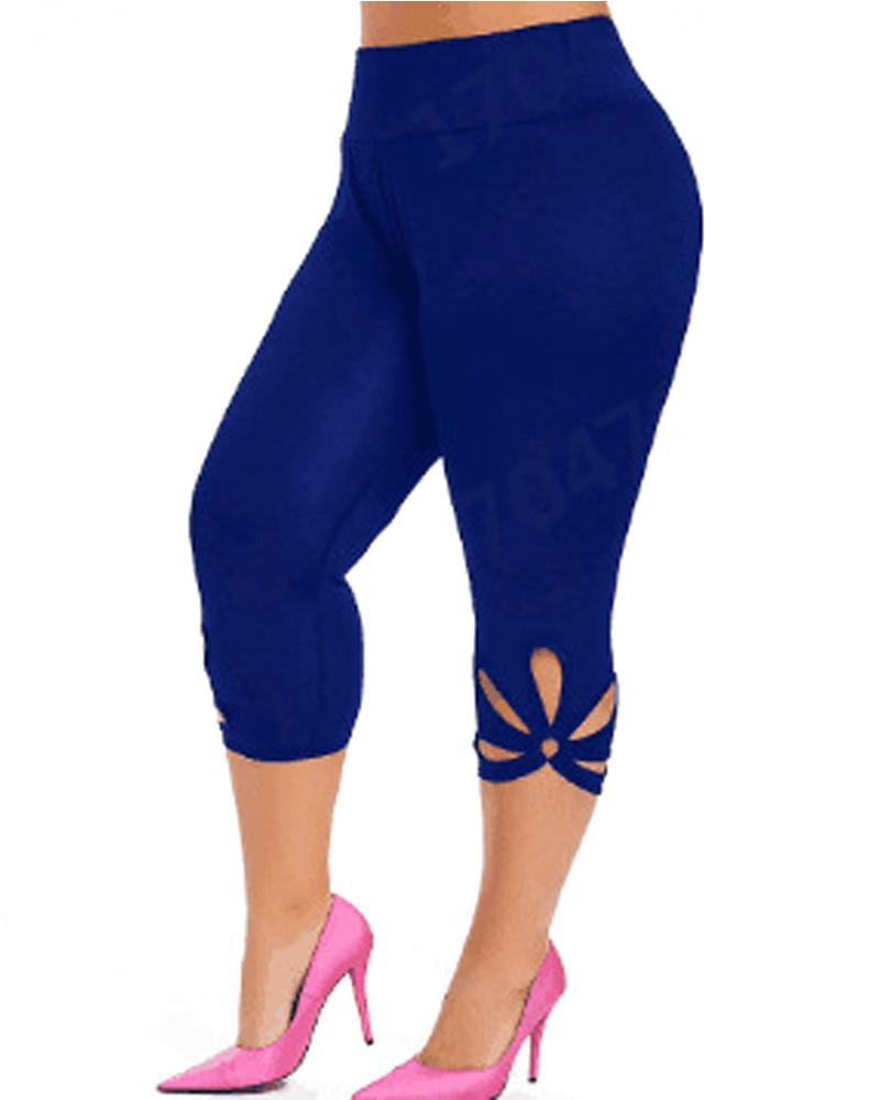 

Plus Size Hollow Out Casual Capris Pants, Blue