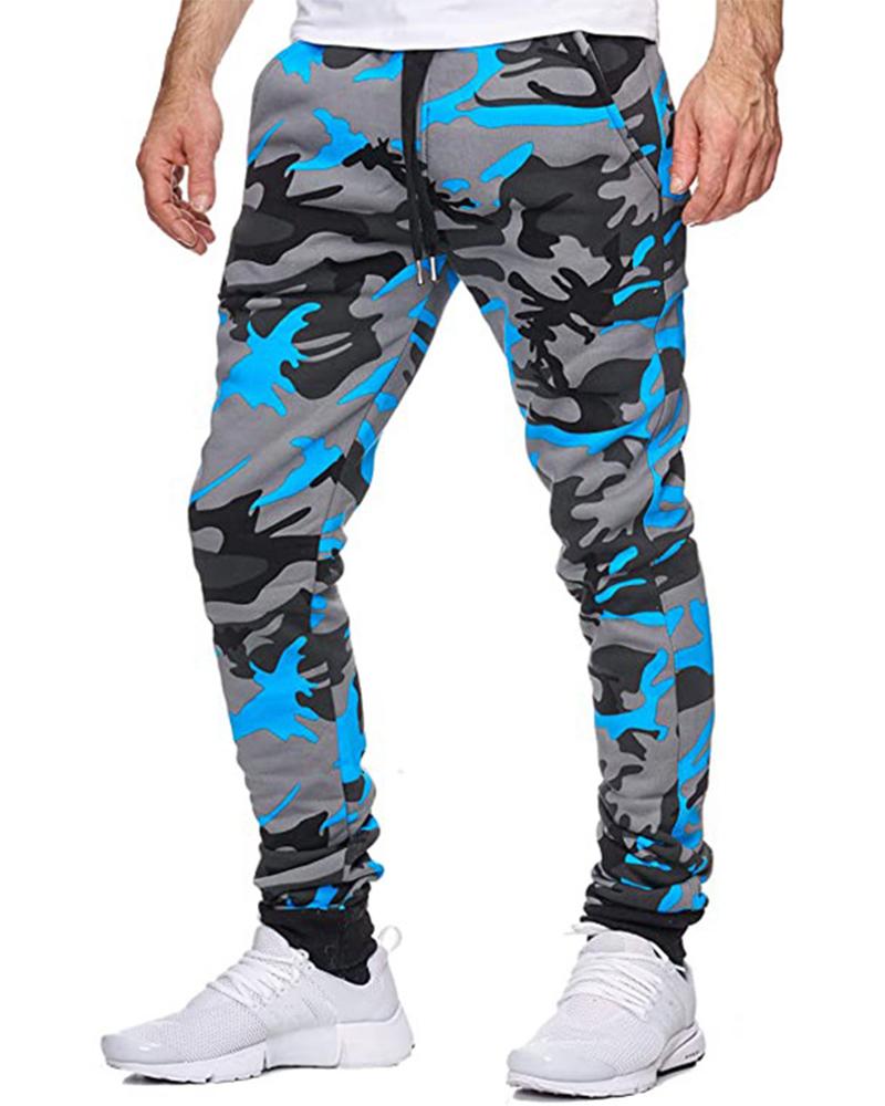 

3D Flash Print Skinny Jogging Pants, Blue