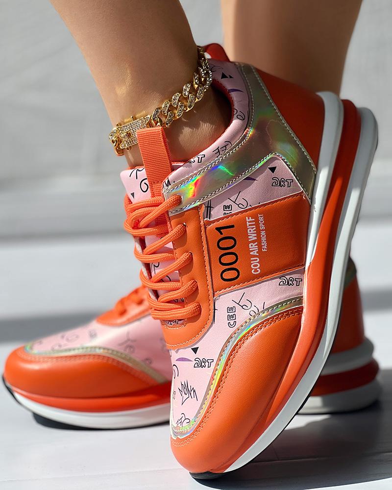 

Zapatillas deportivas Muffin con estampado gráfico de letras y cordones, Orange