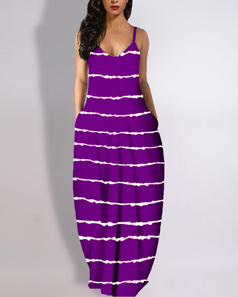 

Tie Dye Print Pocket Detail V-Neck Casual Dress, Purple