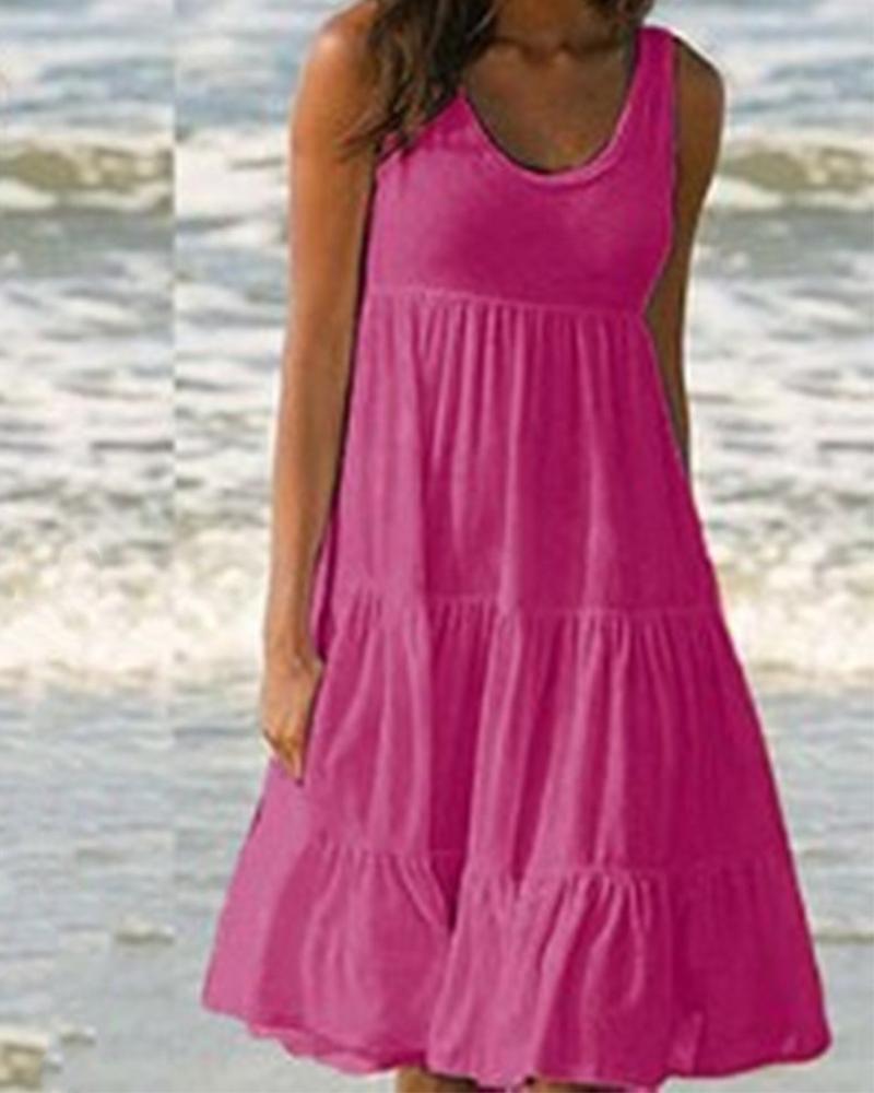 

Solid Color Sleeveless Ruffle Hem Mini Dress, Purple