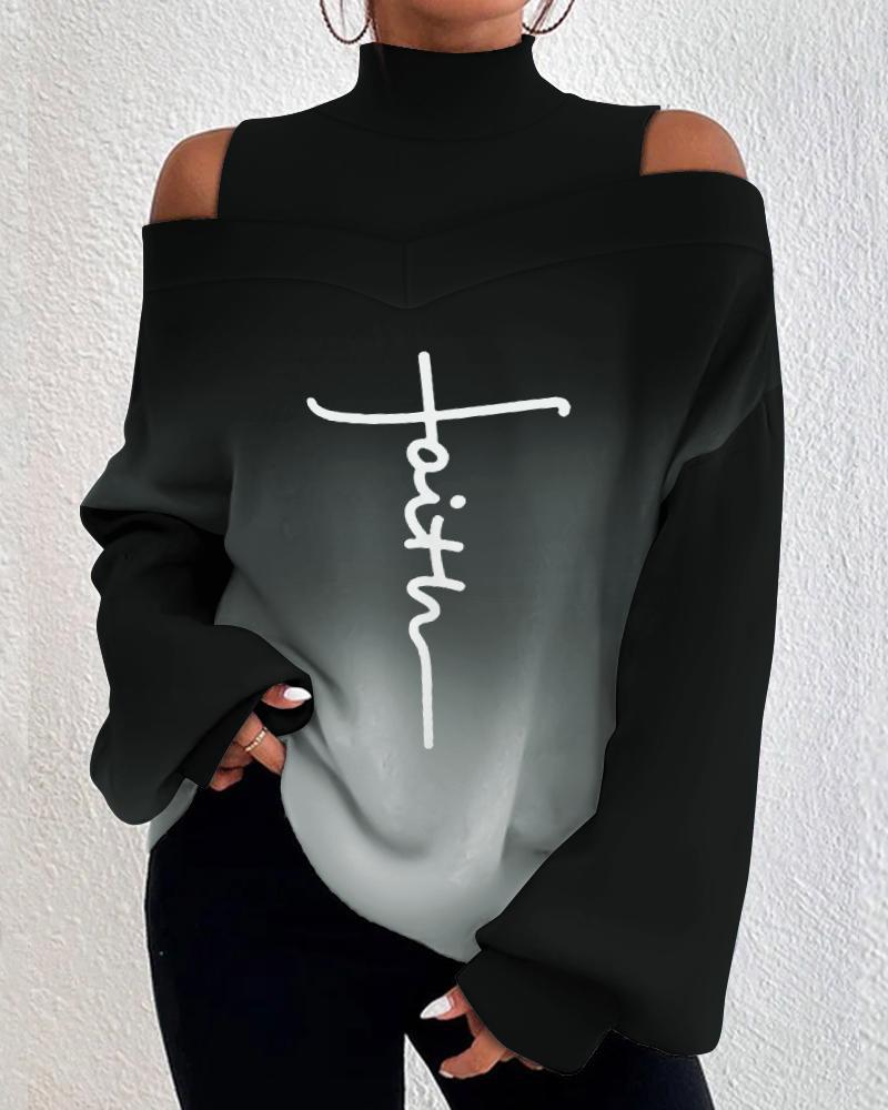 

Faith Ombre Print Cold Shoulder Lantern Sleeve Top, Black