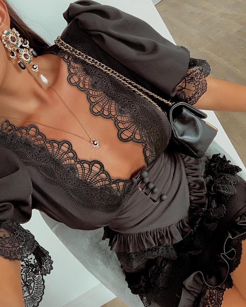 

Lace Trim Mini Corset Dress, Gray