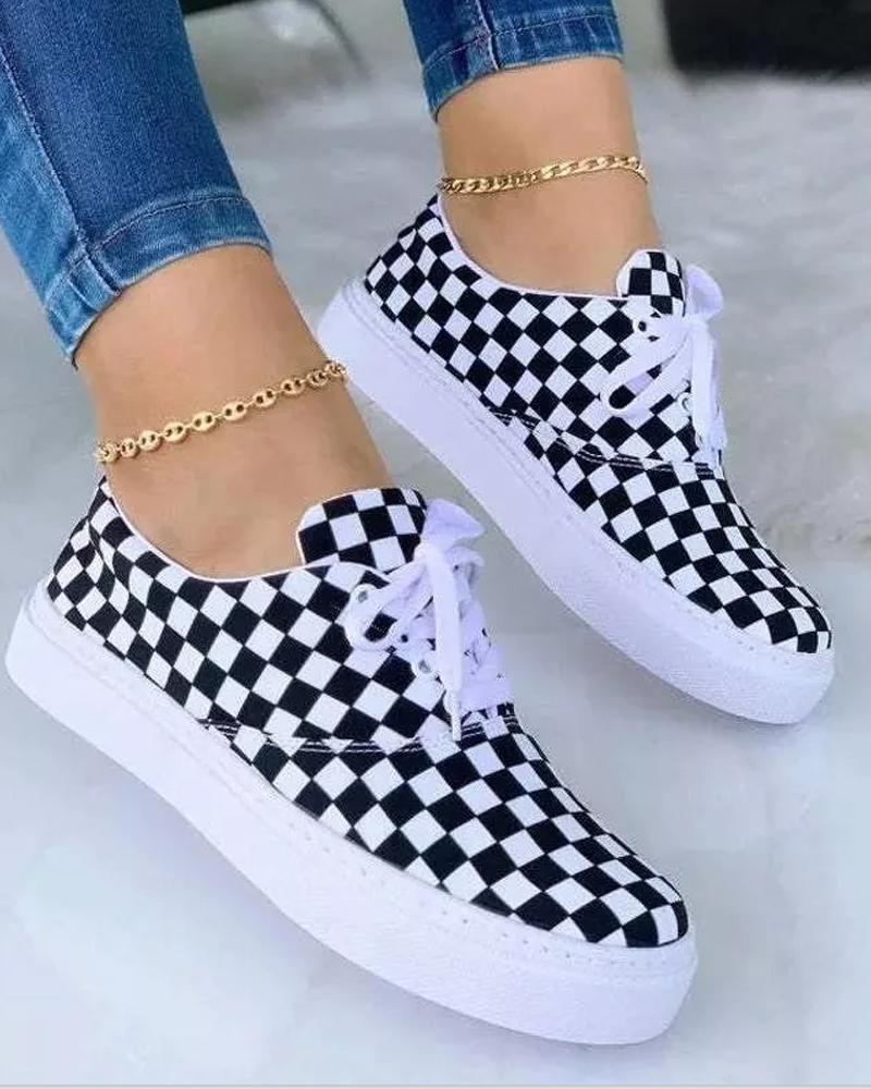 

Eyelet Lace-up Allover Print Sneakers, Blackwhite