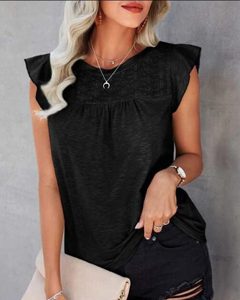 

Flutter Sleeve Eyelet Embroidery Top, Black