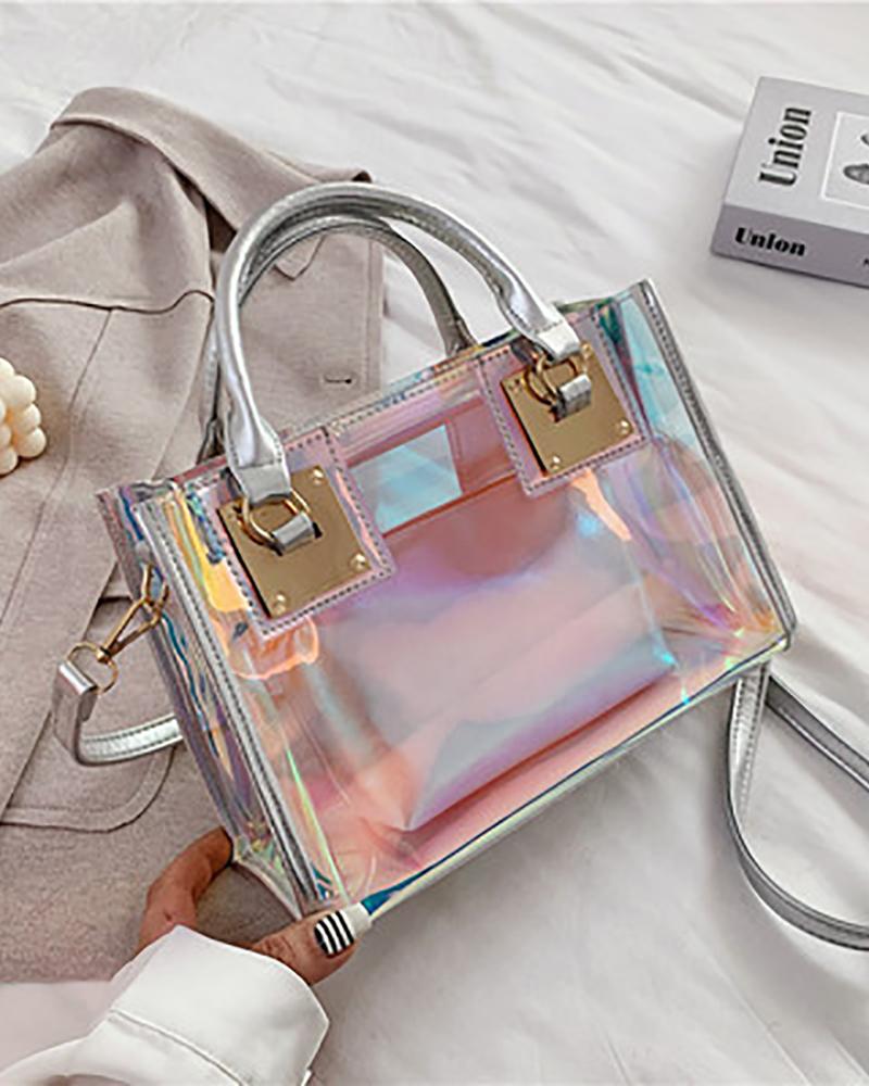 

Clear Satchel Bag With Inner Pouch, Silver