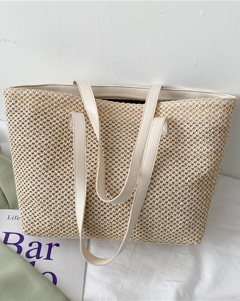 

Straw Large Capacity Beach Tote Bag, Nude