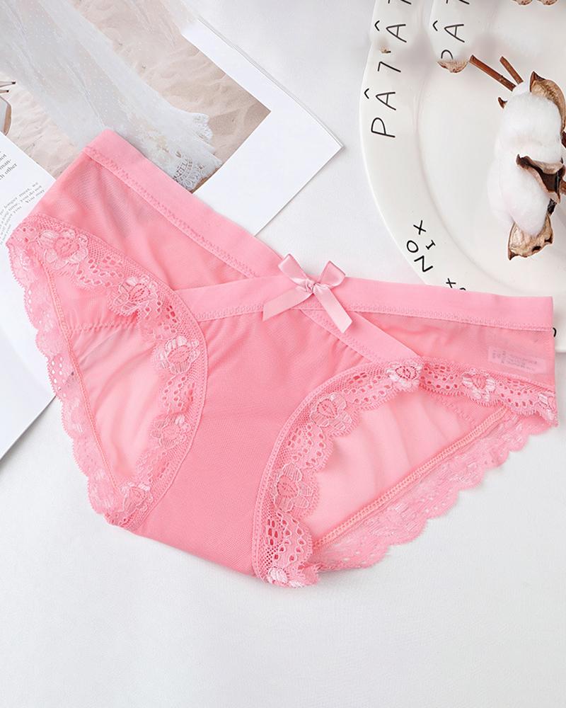 

Crochet Lace Bowknot Decor Panty, Pink