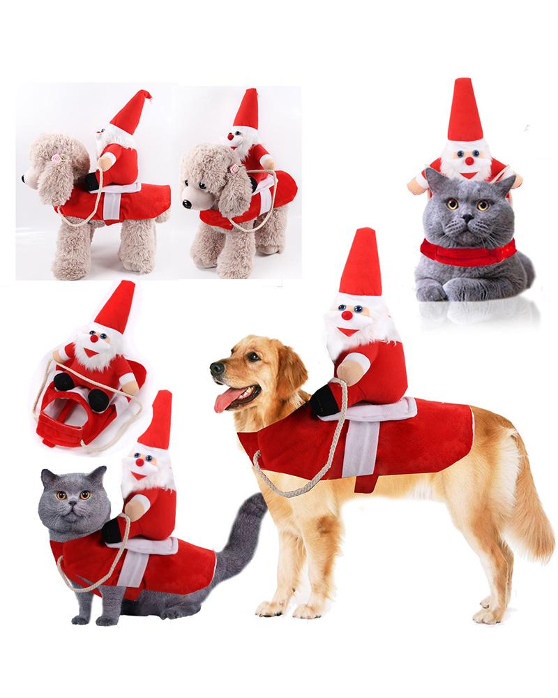 

1pc Santa Dog Costume Christmas Pet Clothes Santa Claus Riding Pet Cosplay Costume Small Medium Large Dogs Cats Party Dressing Up Outfit, Red