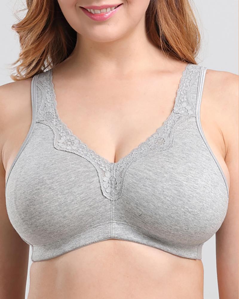 

Plus Size Lace Patch Soft Comfort Bra, Gray