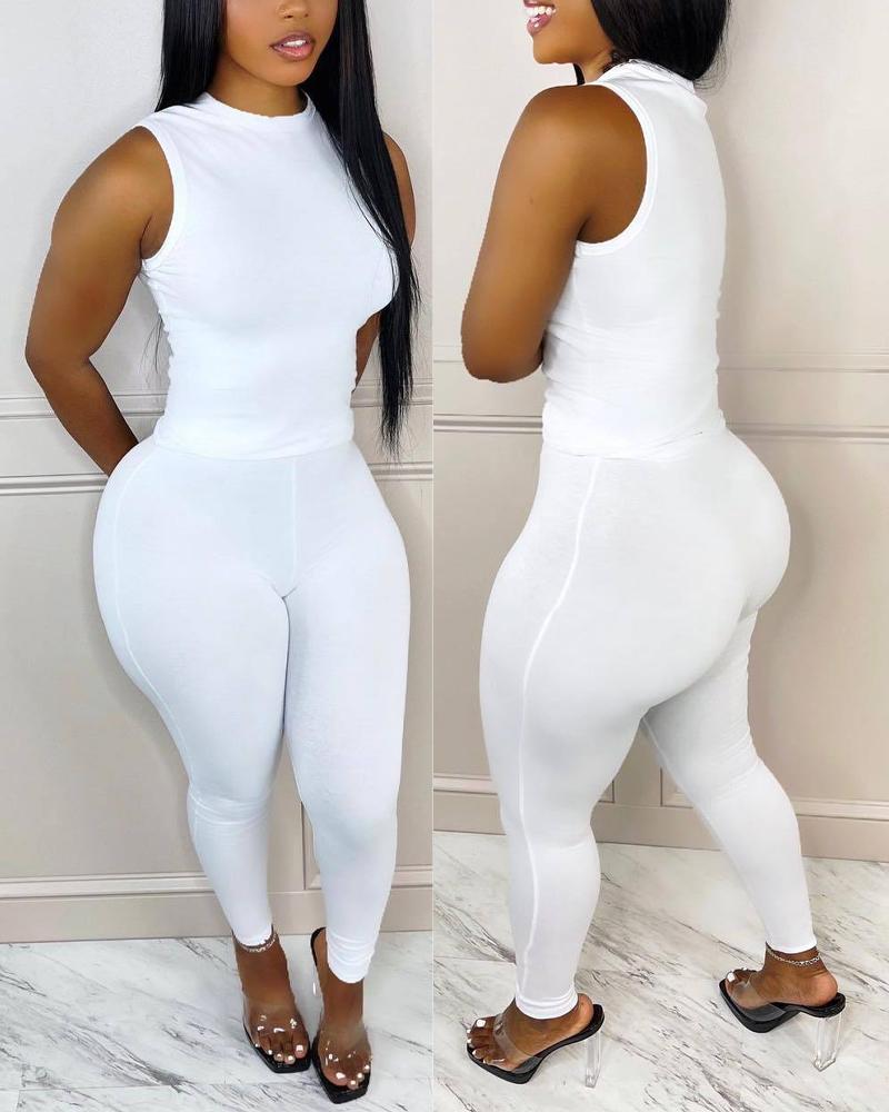 

Basic Tank Top & Skinny Pants Set, White