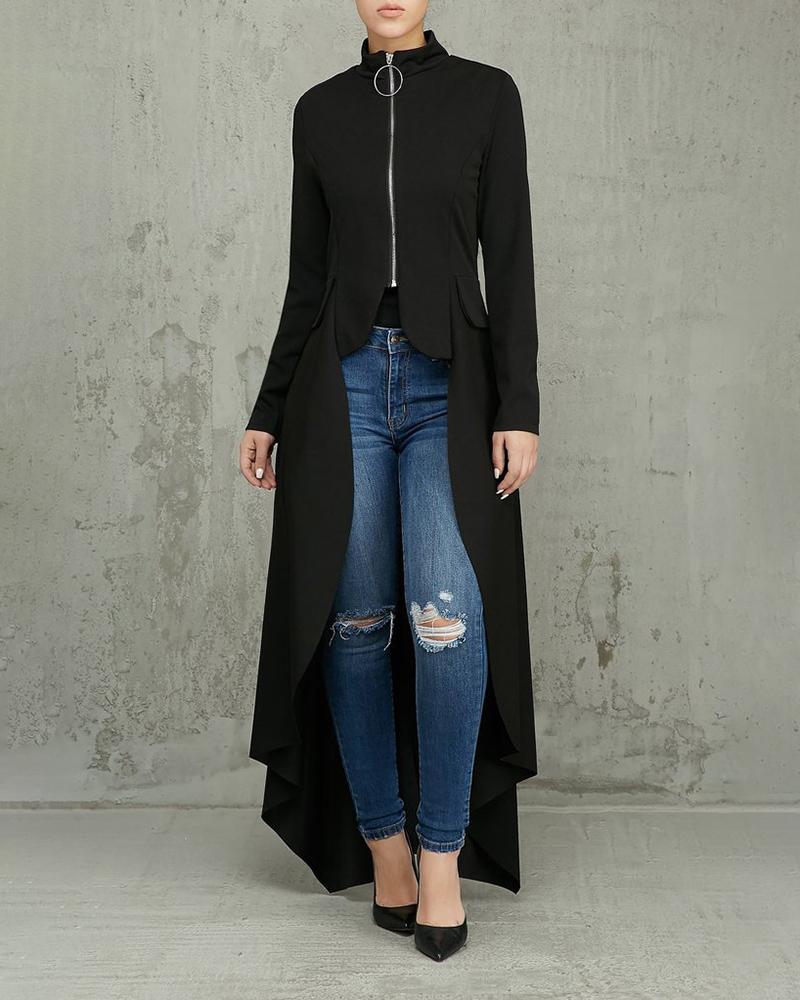 

Zipper Design High Slit Asymmetrical Maxi Dress, Black