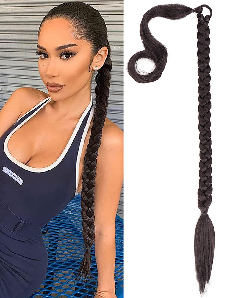 

1pc Heat Resistant Synthetic Long Straight Wrap Around Ponytail Extension With Elastic Tie, Style2