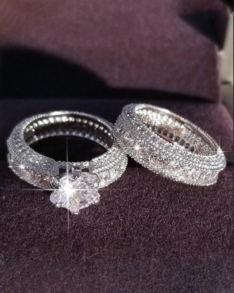 Conjunto de anillos de boda con diamantes de imitación de moda de 2 piezas