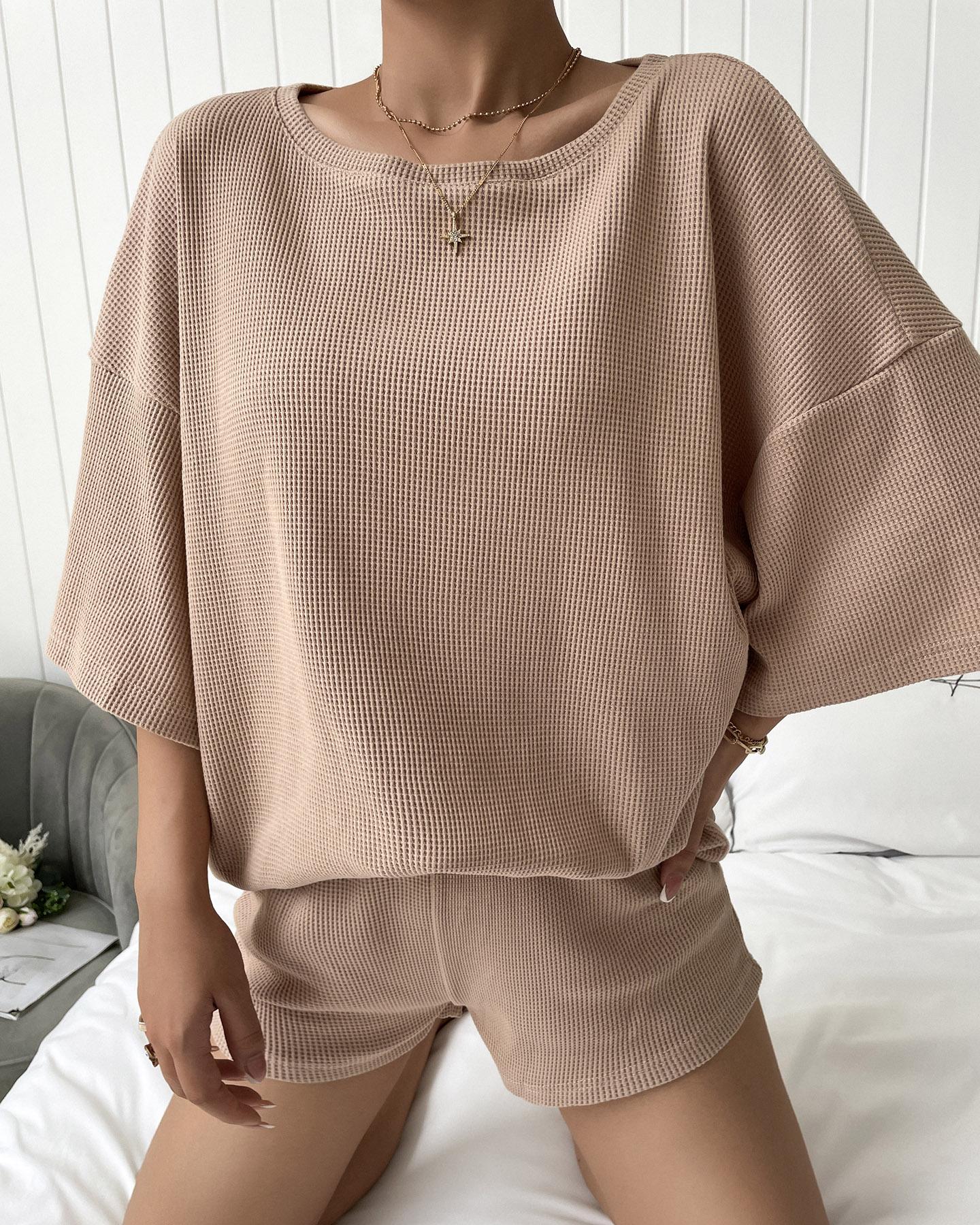 

Drop Shoulder Top & Shorts Set, Khaki