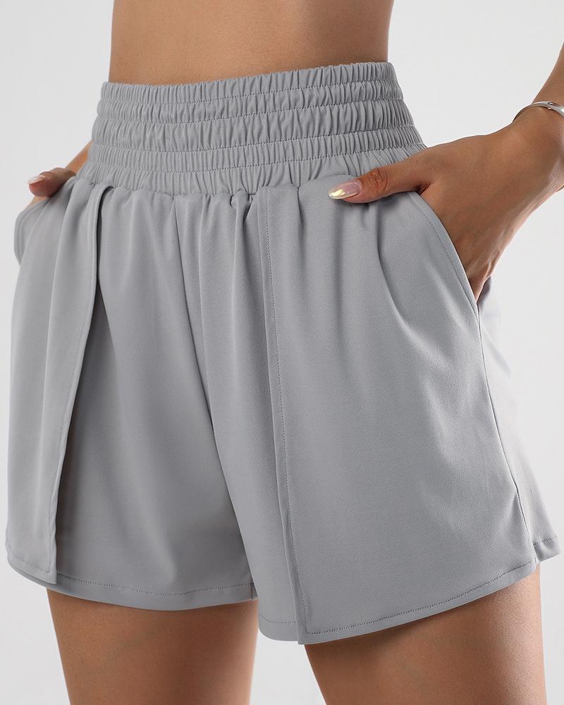 

Shirred Waist Ruched Active Shorts, Gray