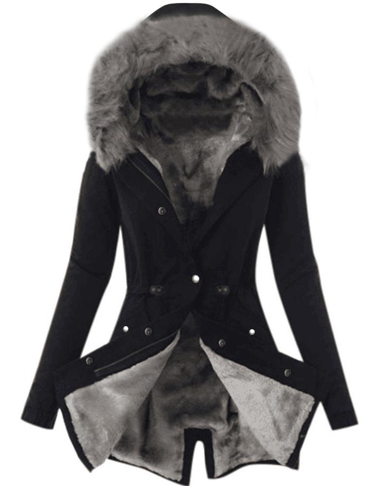 

Women's Parka Casual Winter Long Coat Drawstring Buttoned Lined Hooded Faux Fur Collar Jacket, Dark grey