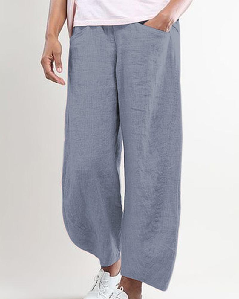 

Solid Pocket Loose Long Pants, Gray