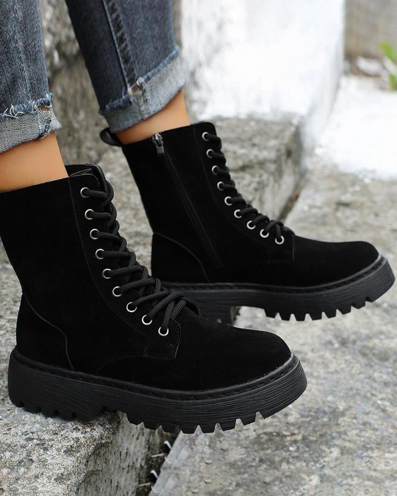 

Eyelet Lace-up Suede Martin Boots, Black