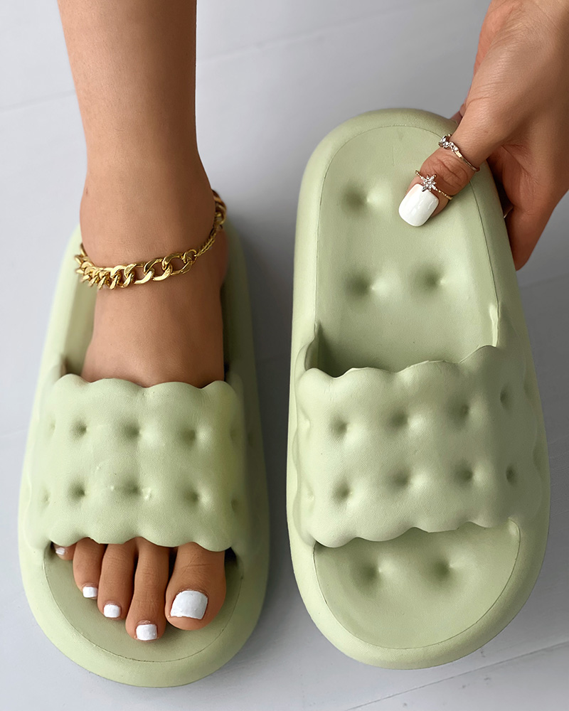 

Pastel Wide Strap Soft Slippers, Green