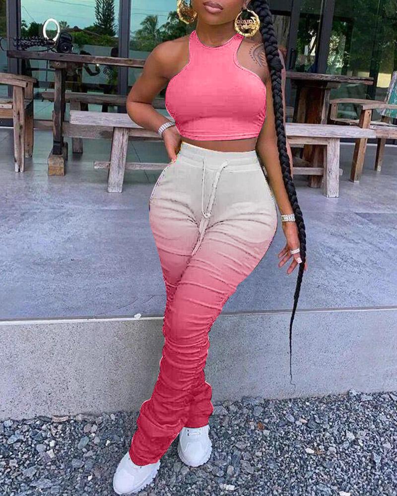 

Gradient Skinny Tank Top With Pants Active Sets, Pink