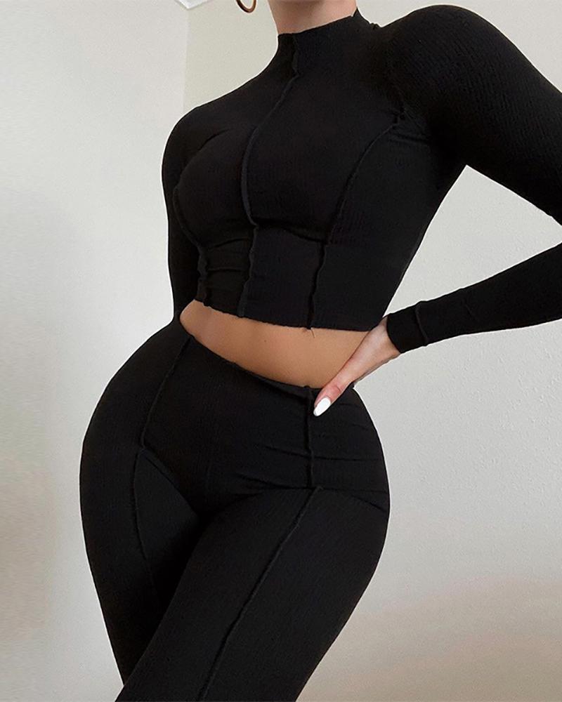

Long Sleeve Top & High Waist Skinny Pants Set, Black