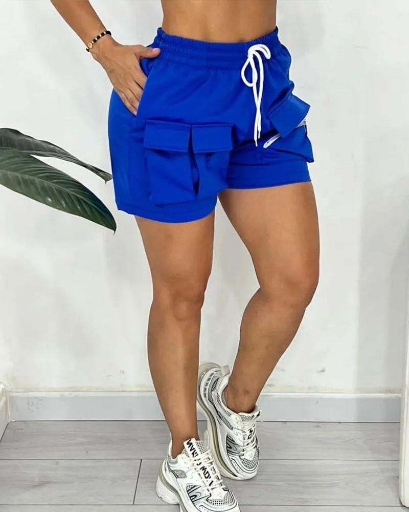 

Pocket Design Drawstring Casual Shorts, Blue
