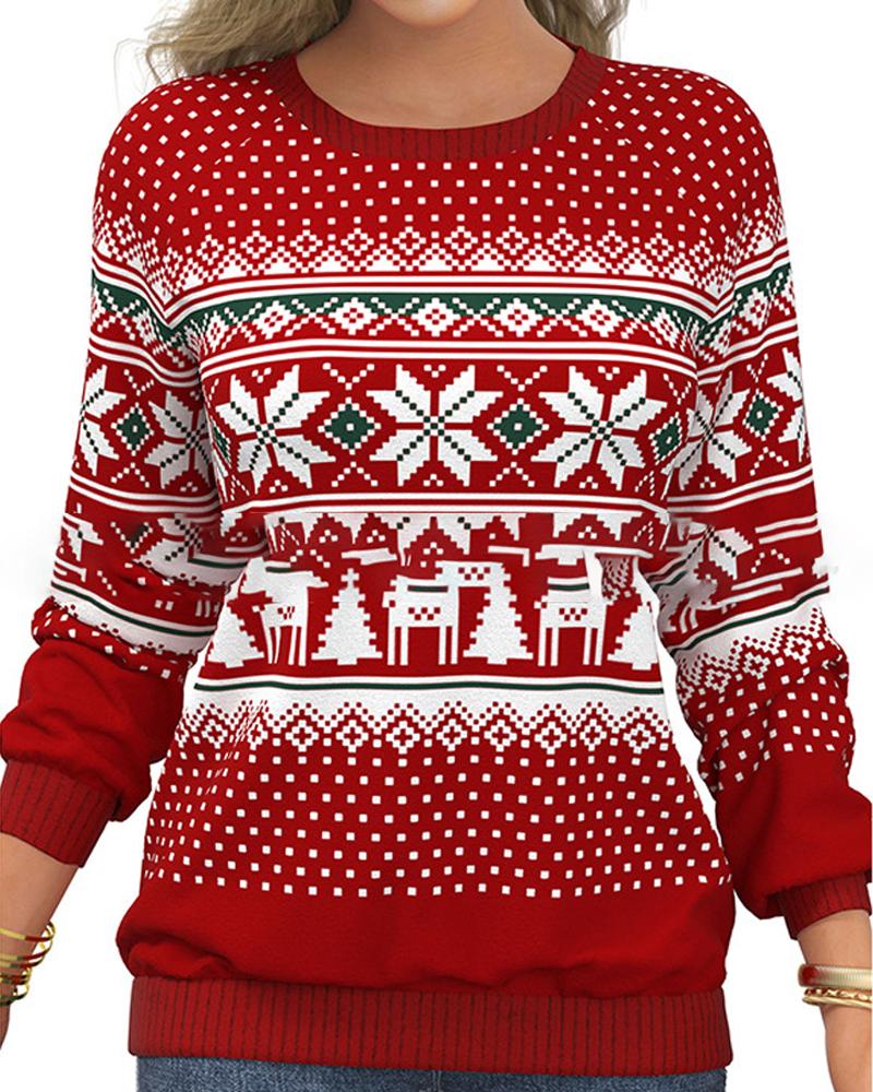 

Christmas Snowman Elk Print Long Sleeve Sweatshirt, Style4