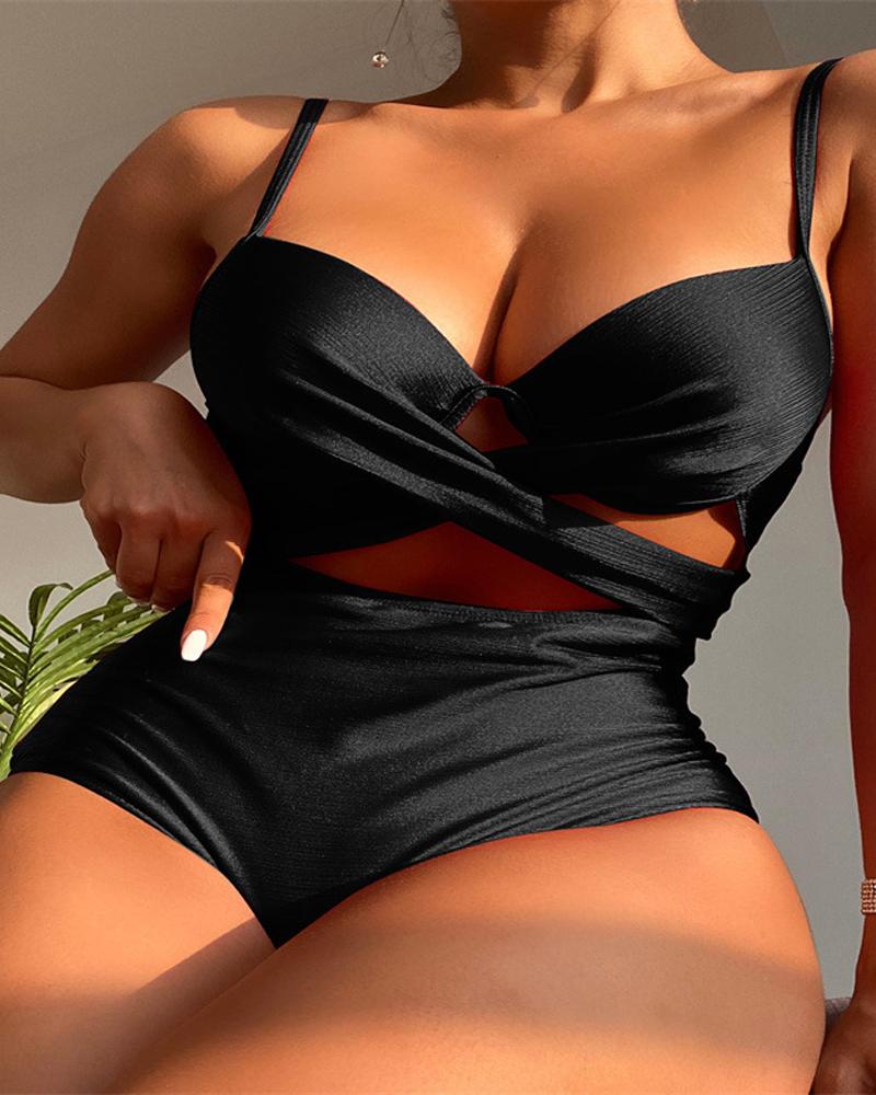 

Crisscross Cutout Backless One-Piece Swimsuit, Black