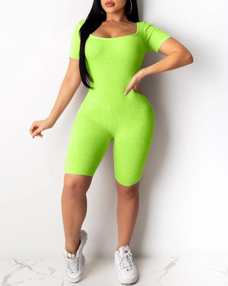 

Backless Bandage Short Sleeve Fitted Romper, Yellow