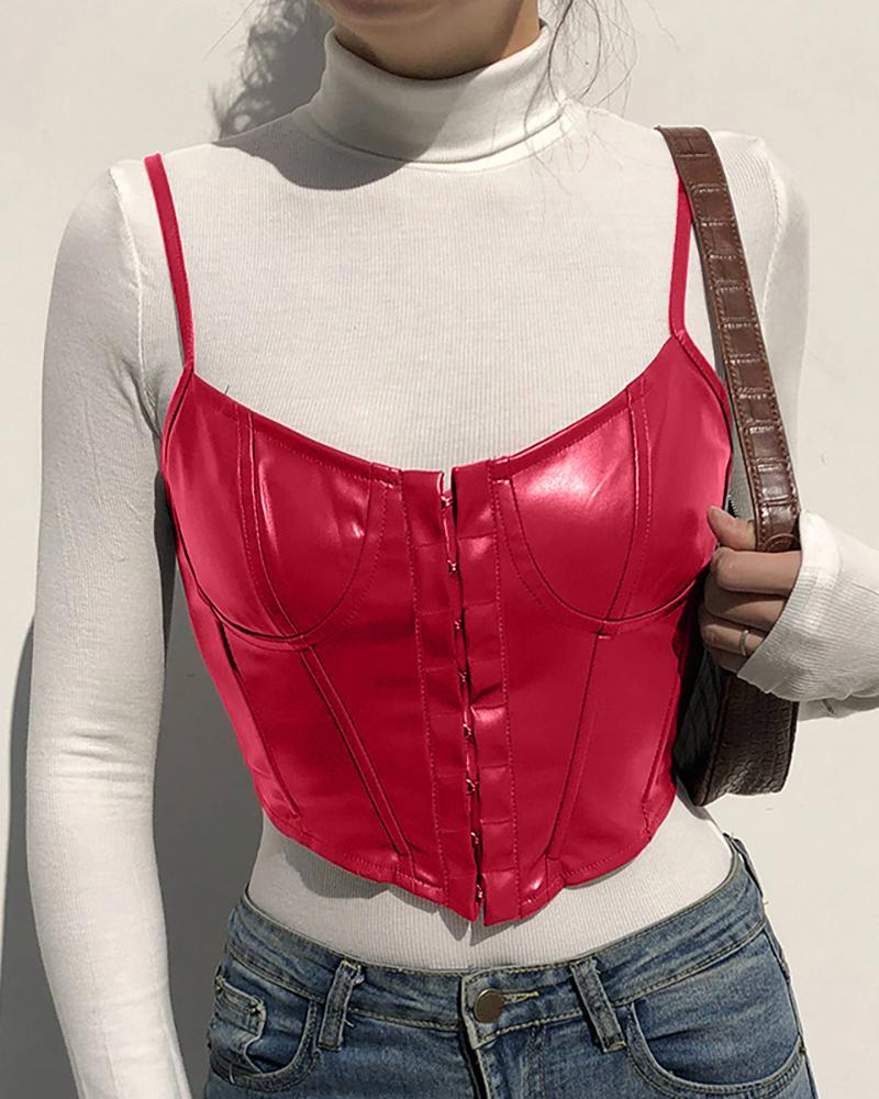 

PU Leather Spaghetti Strap Corset Top, Red