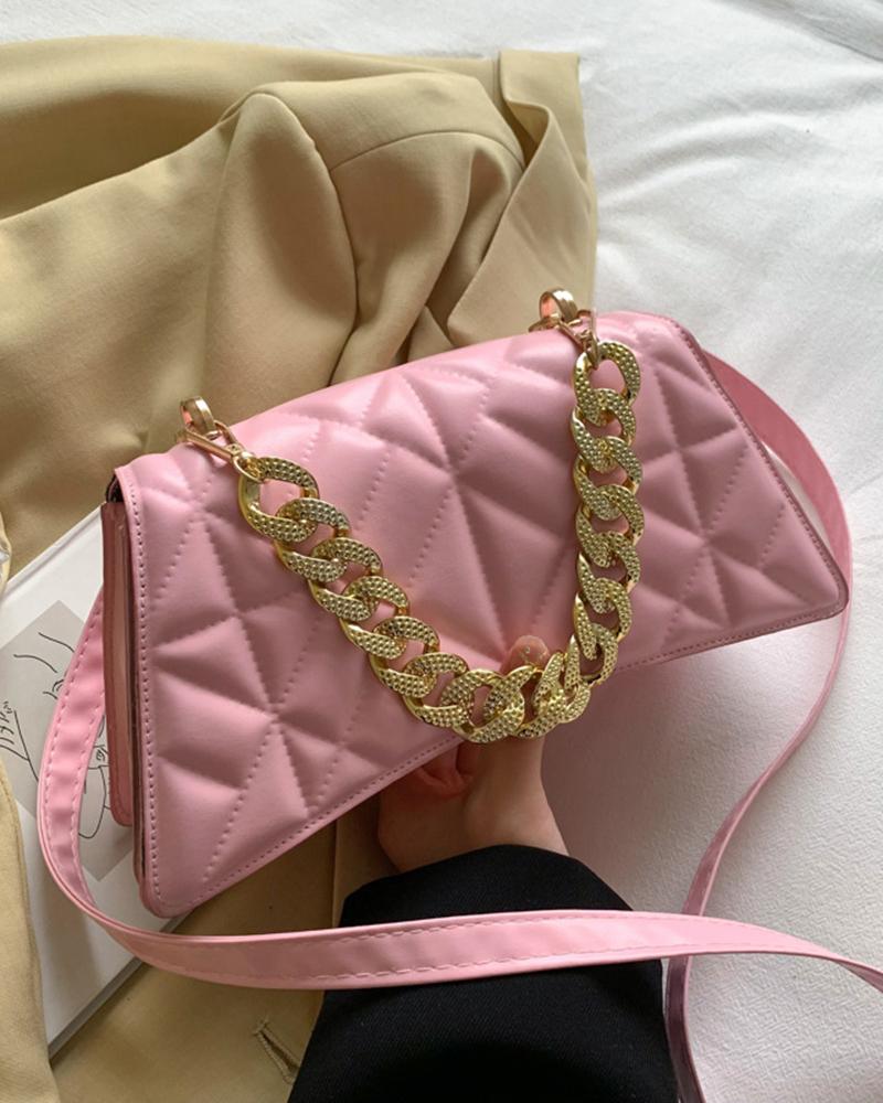 

Chain Strap Zipper Design Quilted Crossbody Bag, Pink