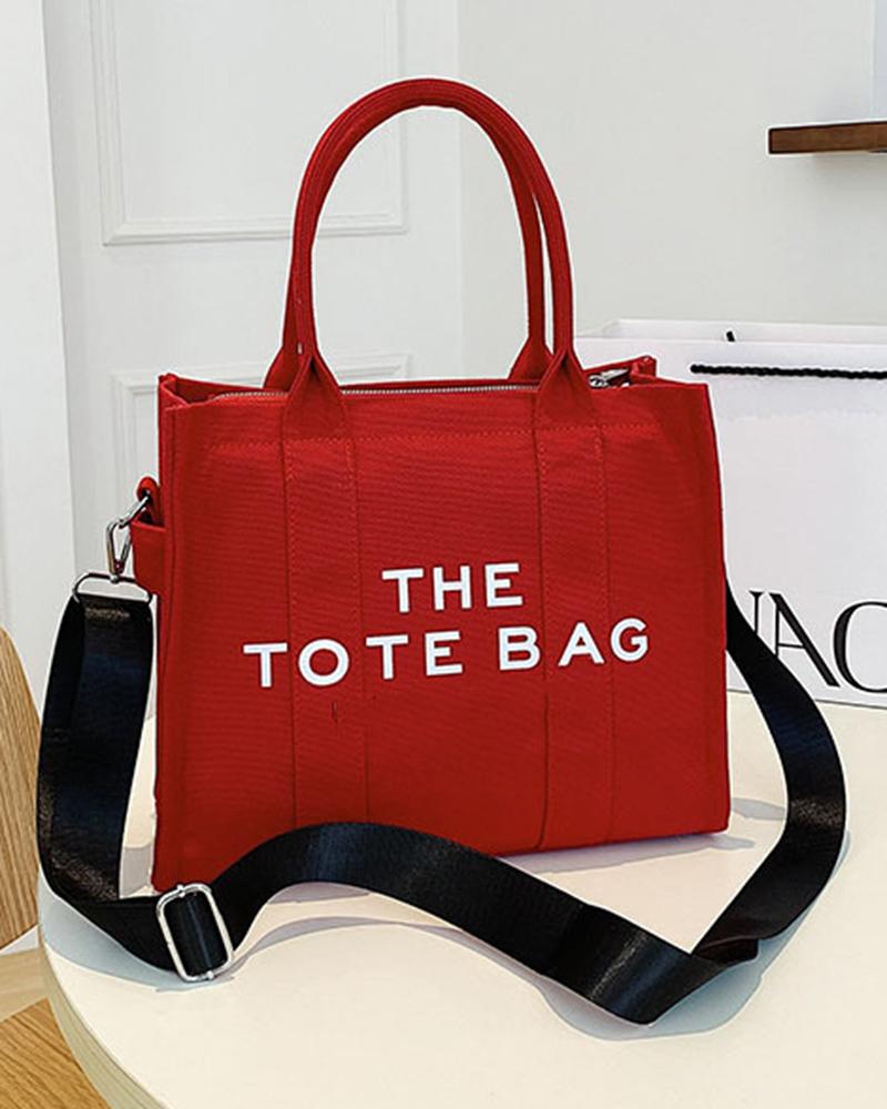 

Trendy Letter Print Crossbody Adjustable Strap Satchel Tote Bag, Red