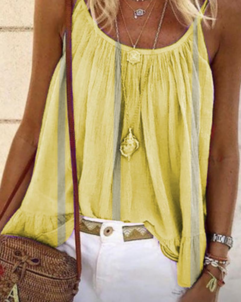 

Spaghetti Strap Colorblock Ruched Top, Yellow