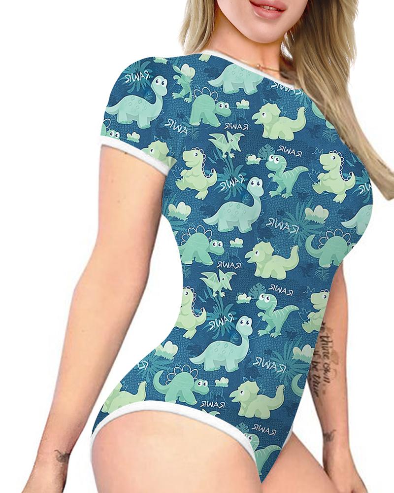 

Dinosaur Cartoon Print Short Sleeve Skinny Rompers, Style5
