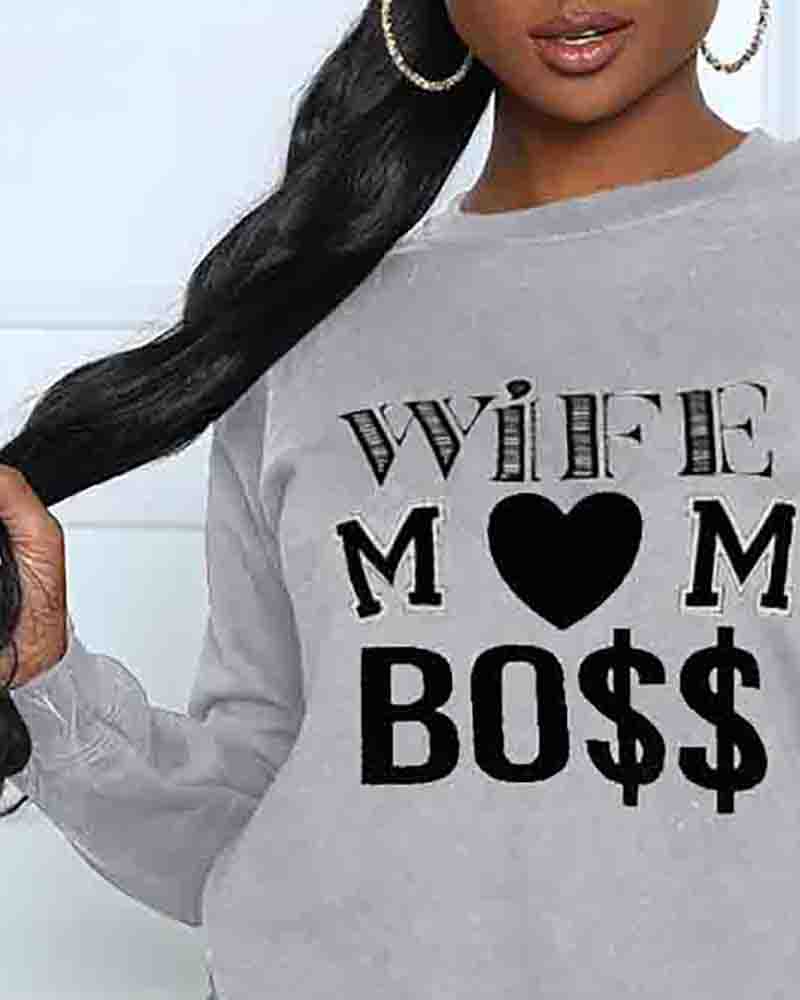 

Mother' Day Heart Letter Print Long Sleeve Sweatshirt, Gray