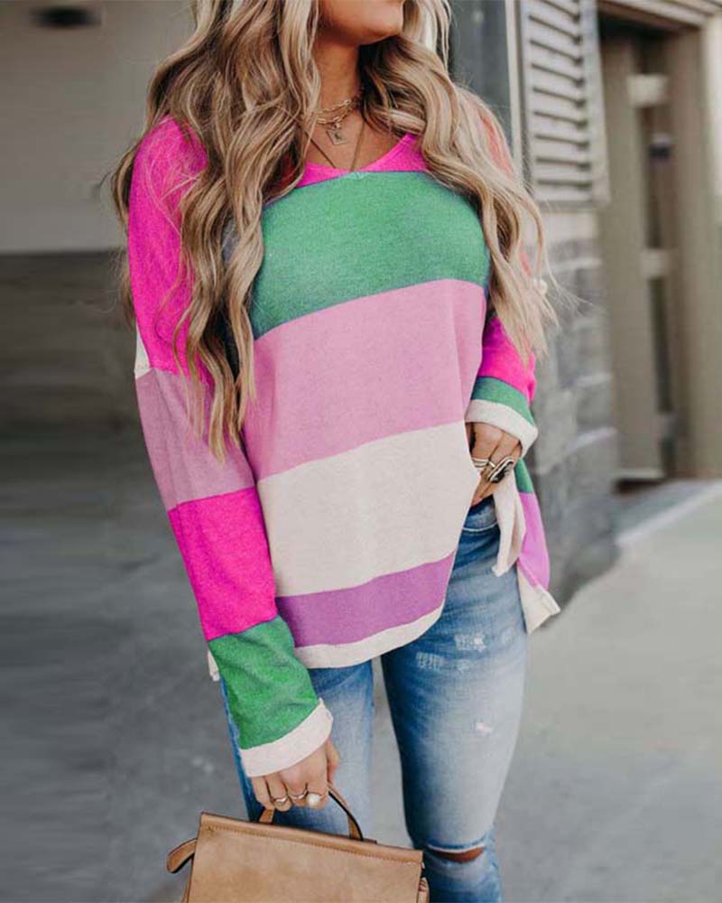 

Rainbow Stripe Drop Shoulder Knit Top, Purple
