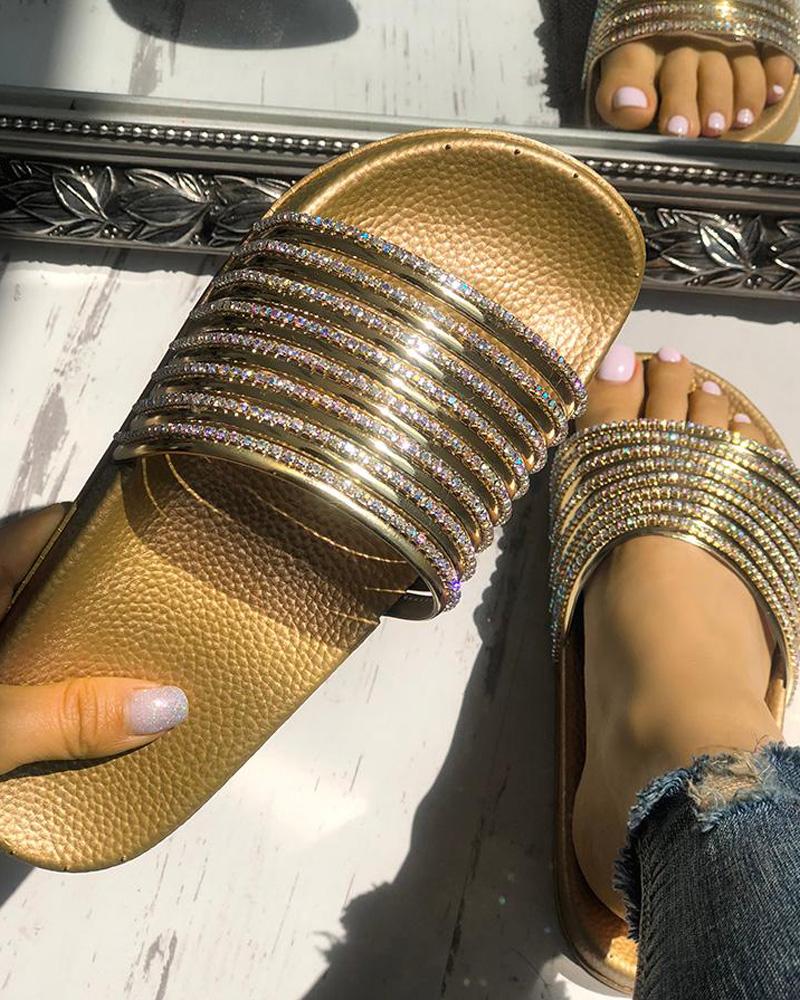 

Shiny Strappy Non-Slip Sandals, Gold