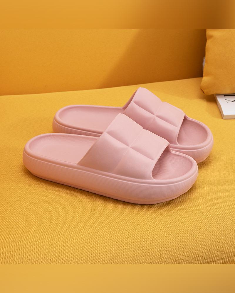 

Solid Open-toe Platform Slippers, Pink