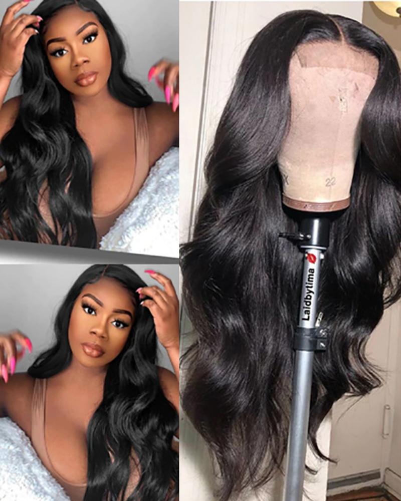 

Lace Front Black Long Wave Middle Part Heat Resistant Synthetic Hair Wig