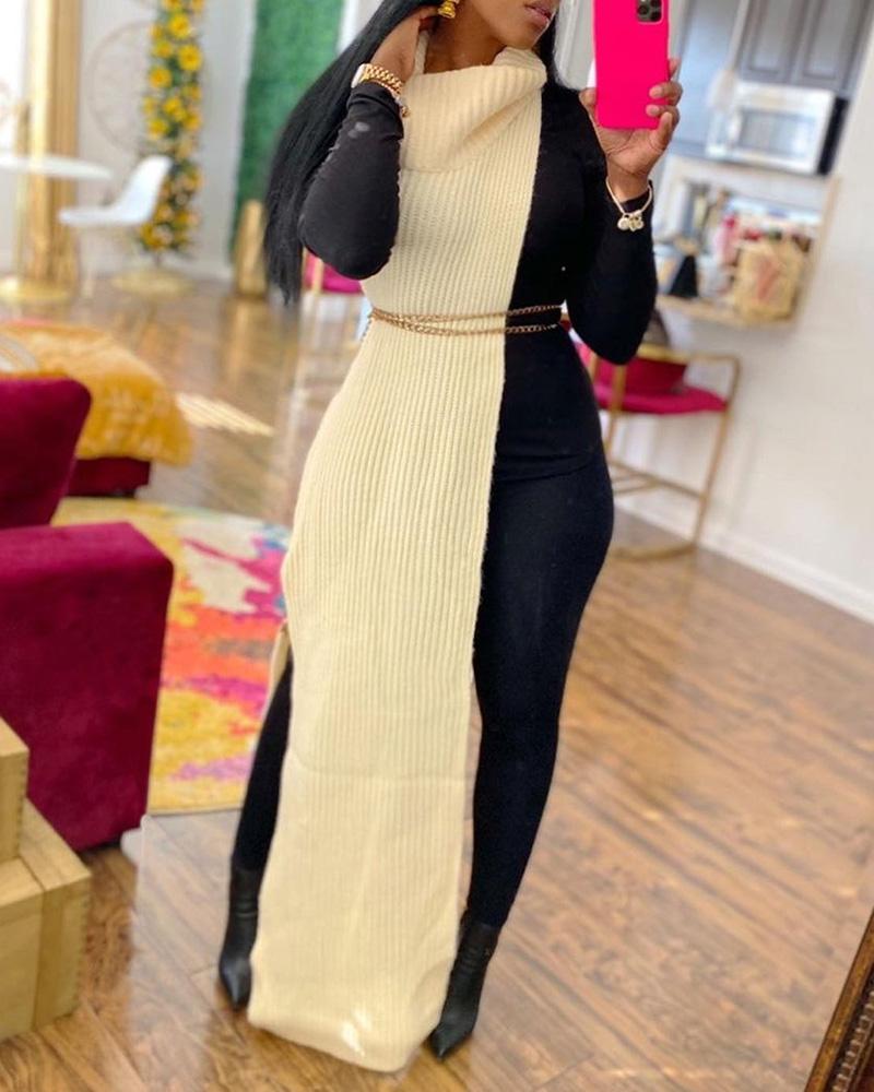 

High Neck High Slit Sleeveless Maxi Dress, Beige