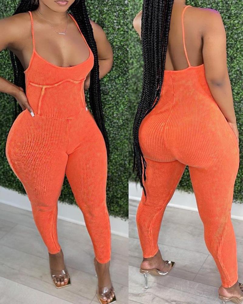 

Ribbed Backless Spaghetti Strap Corset Jumpsuit, Orange