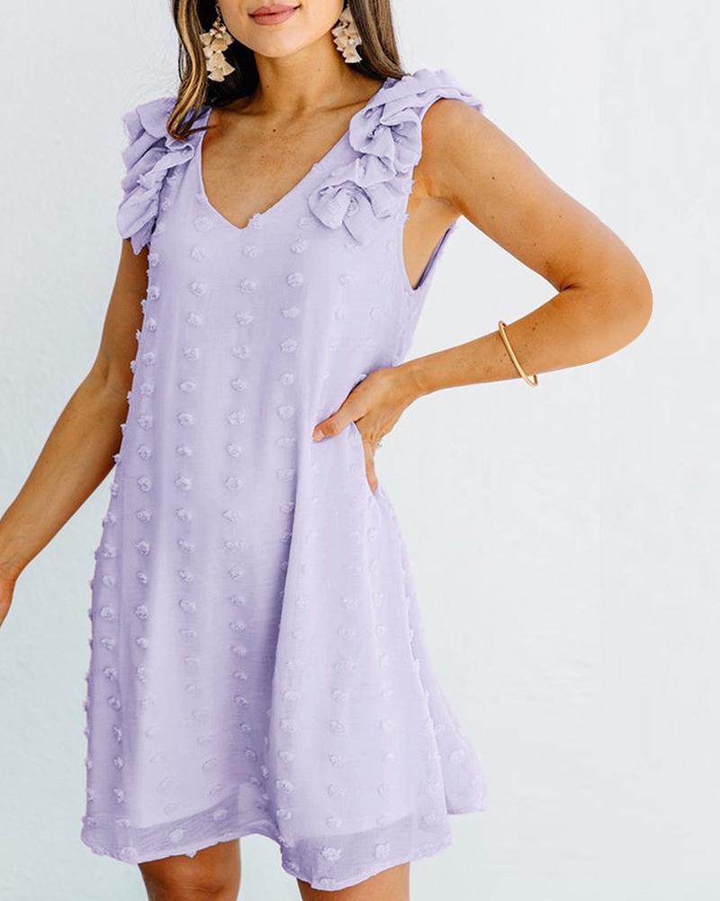 

Plain Sleeveless Ruffle Hem Dress, Purple