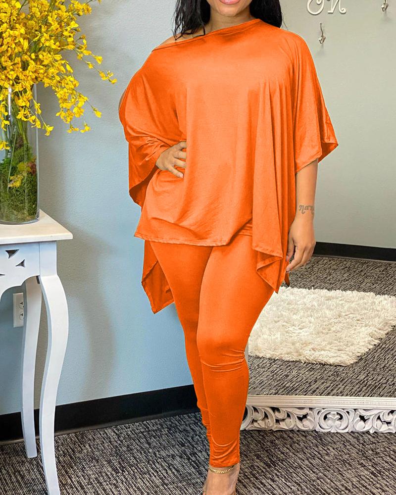 

Solid Half Sleeve Cut-out Blouse Suit Sets, Orange