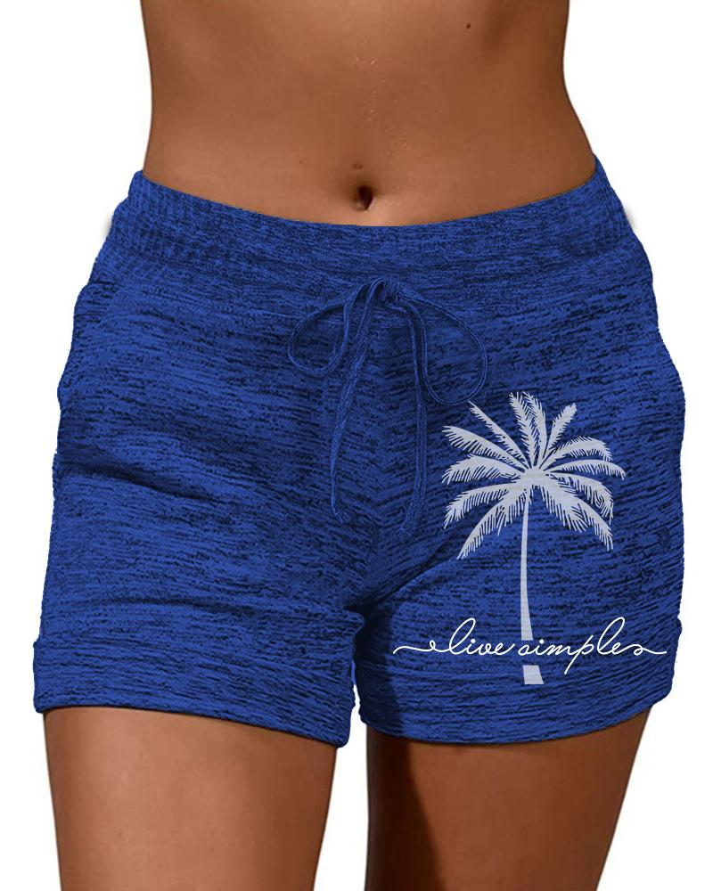 

Live Simple Coconut Tree Print Drawstring Shorts, Blue