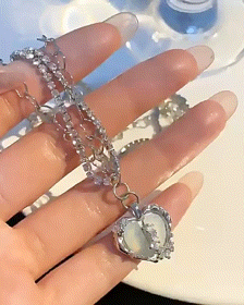 

1pc Crystal Stone Hollow Out Heart Pendant Necklace, White