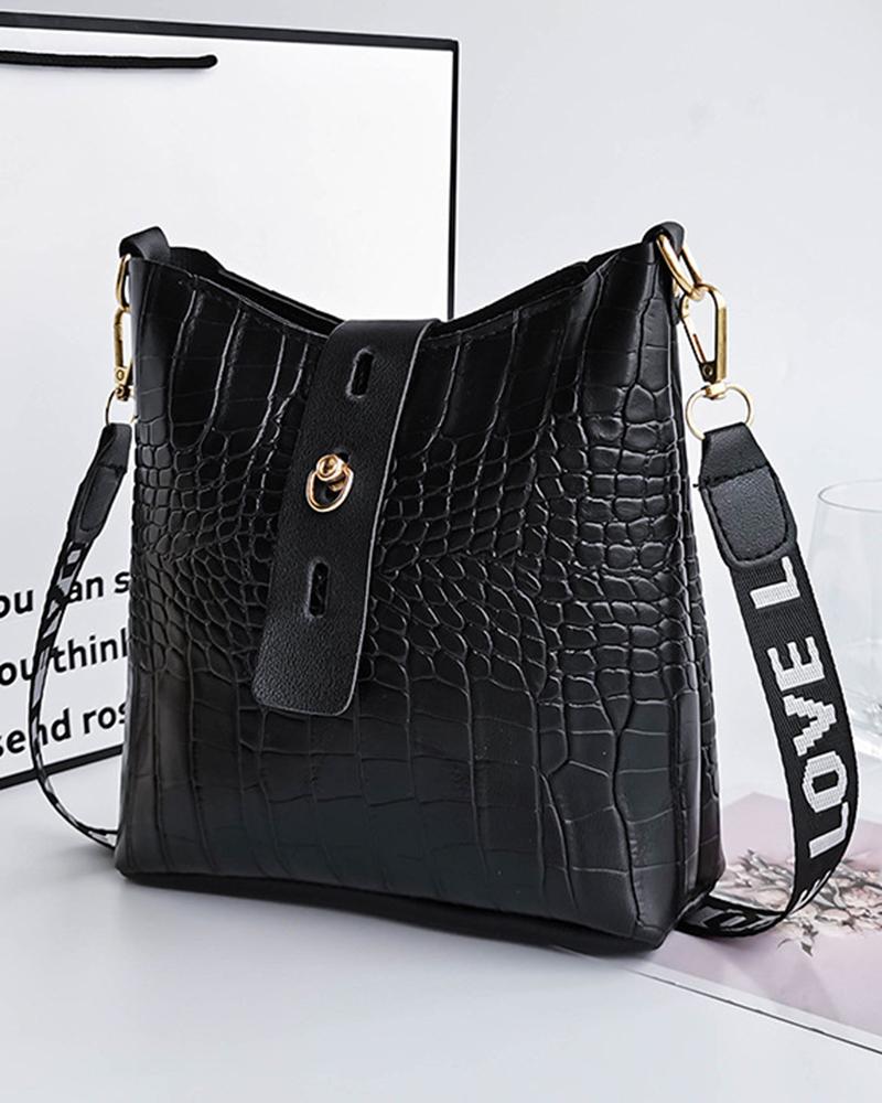 

Bolsa tiracolo transversal com alça de crocodilo, Black